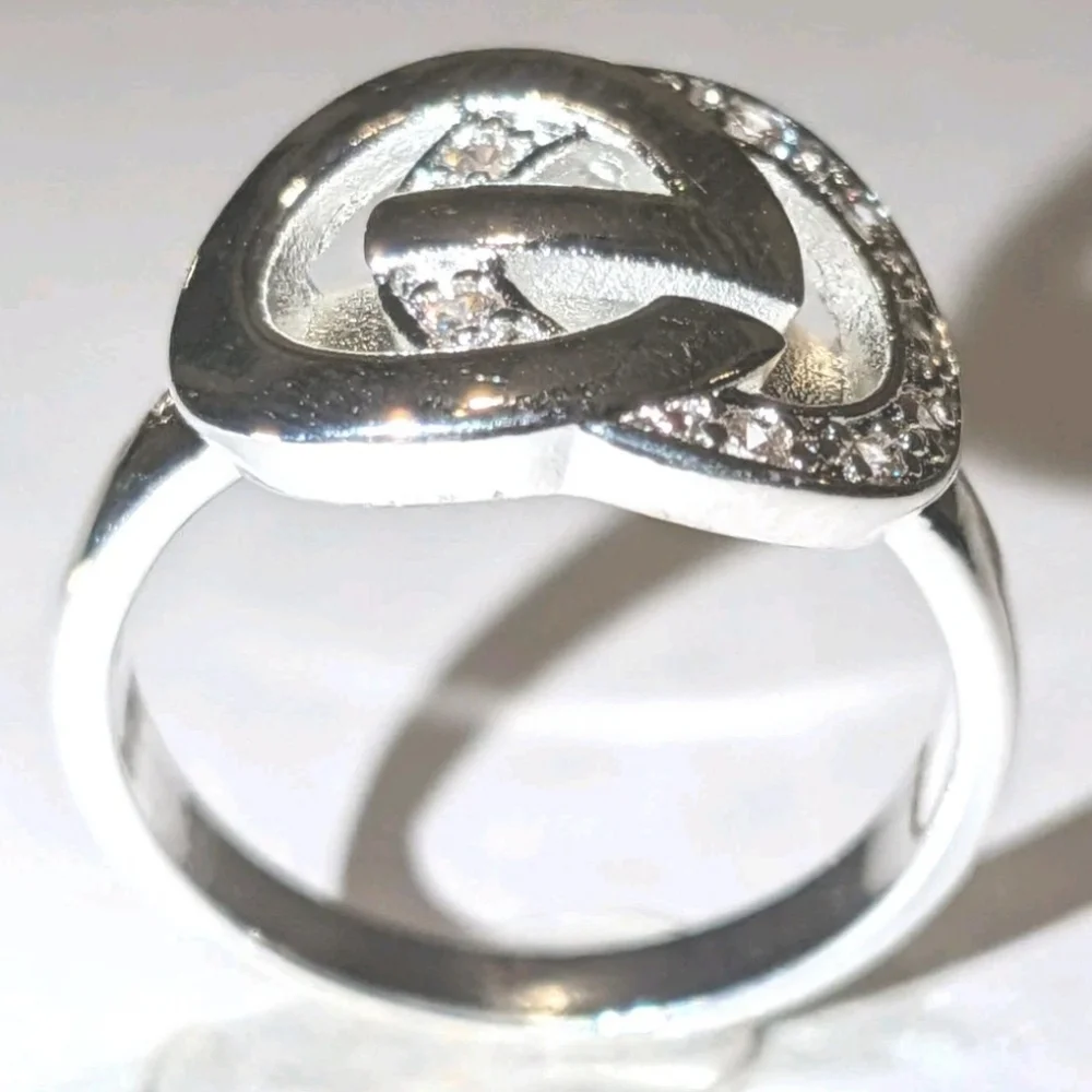 High Quality Women's CIRCLES Belt Buckle SIGNATURE Zirconia 925 Silver Ring Sz 8